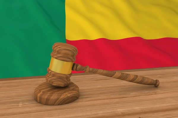 Beninese Law Concept - Flag of Benin Behind Judge's Gavel 3D Illustration — Stock Photo, Image