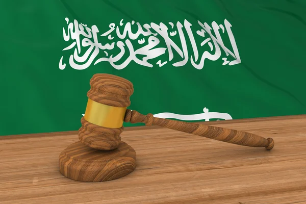 Suudi Arabistan Hukuk Kavramı - Yargıç's Gavel 3d İllüstrasyon Arkasında Suudi Arabistan Bayrağı — Stok fotoğraf