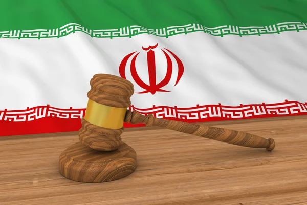 İran hukuk kavramı - yargıcın arkasında Iran bayrağı tokmak 3d çizim