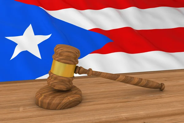 プエルトリコ法の概念 - 裁判官のガヴェル3Dイラストの背後にあるプエルトリコの旗 — ストック写真