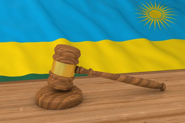 Концепция руандийского права - флаг Руанды за молотком судьи 3D иллюстрация — стоковое фото