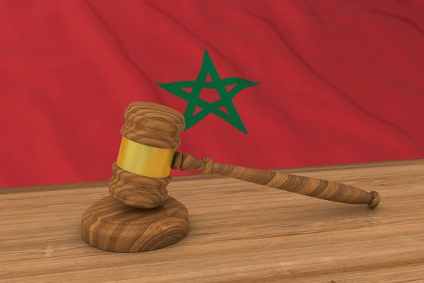 Concept de droit marocain - Drapeau du Maroc derrière l'illustration 3D de Gavel du juge — Photo