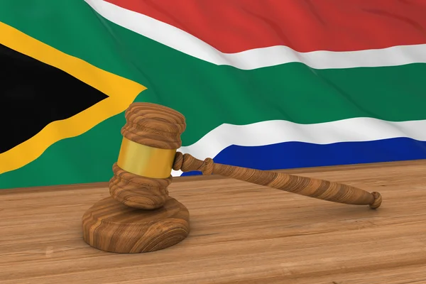 Jihoafrický zákon koncept - vlajka Jižní Afriky za soudcova kladívka 3d obrázek — Stock fotografie