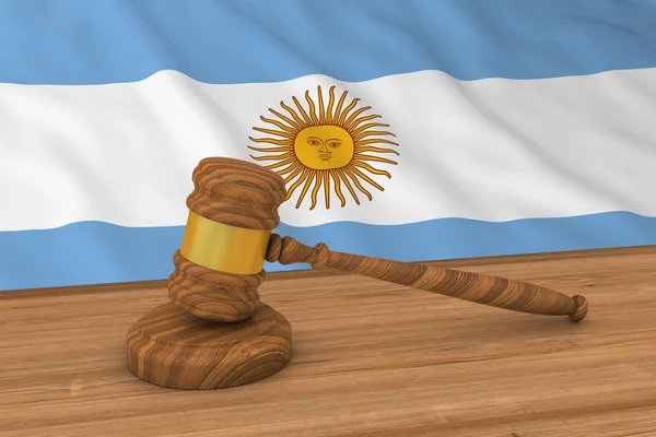 Argentinska lag koncept - flagga Argentina bakom domarens ordförandeklubba 3d Illustration — Stockfoto