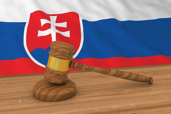 Concepto de Derecho eslovaco - Bandera de Eslovaquia Detrás del Gavel del Juez Ilustración 3D —  Fotos de Stock