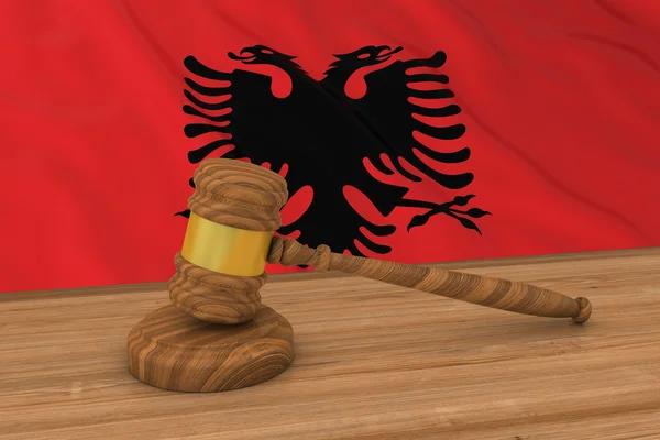 Conceito de Direito Albanês - Bandeira da Albânia Atrás do Gavel 3D Ilustração do Juiz — Fotografia de Stock