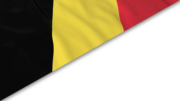 Beyaz arka plan üzerine kaplanmış Belçika Bayrağı köşe - 3d İllüstrasyon — Stok fotoğraf
