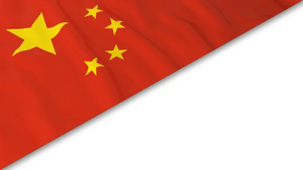 Κινεζική σημαία γωνία επιστρώνεται σε άσπρο φόντο - 3d απεικόνιση — Φωτογραφία Αρχείου