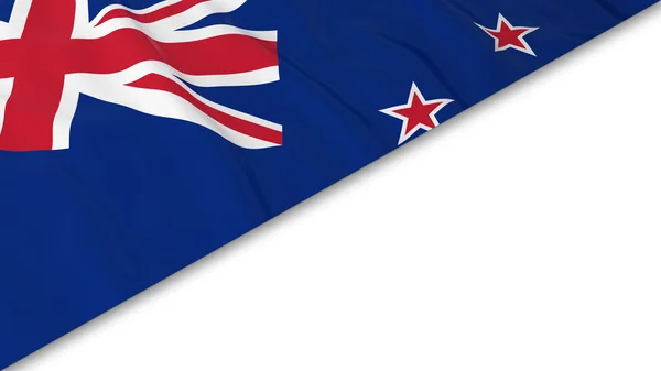 Canto da bandeira da Nova Zelândia sobreposto em fundo branco - Ilustração 3D — Fotografia de Stock
