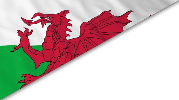 Esquina de bandera galesa superpuesta sobre fondo blanco - Ilustración 3D — Foto de Stock