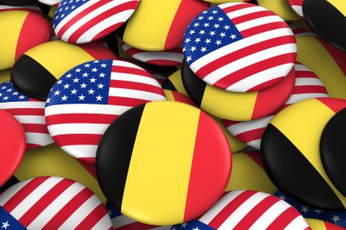 Belçika ve Abd Rozetleri Arka Plan - Belçika ve Abd Bayrak Düğmeleri 3d İllüstrasyon Kazık