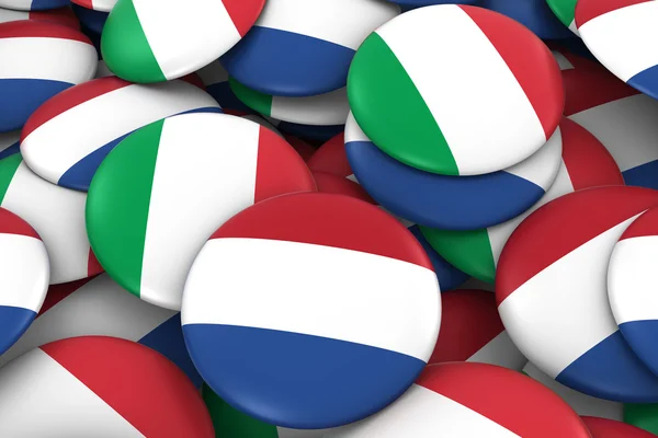 Holandia i Włochy odznaki tło-stos holenderski i włoski flag przyciski 3D ilustracja — Zdjęcie stockowe