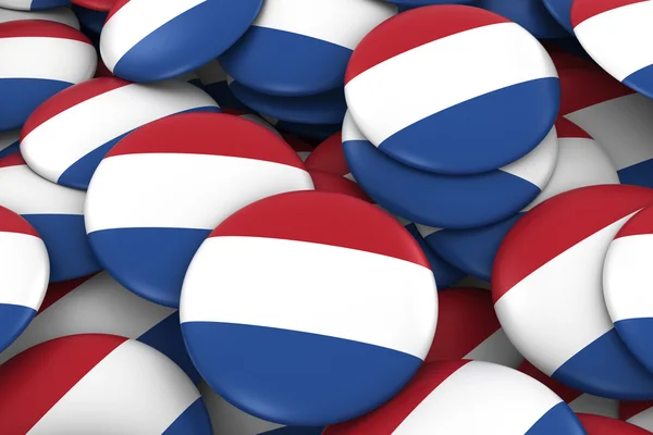 Insignias de Holanda Fondo - Montón de botones de bandera holandesa Ilustración 3D —  Fotos de Stock