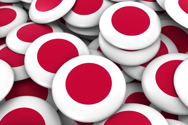 Fundo de emblemas do Japão - Pilha de botões de bandeira japonesa ilustração 3D — Fotografia de Stock