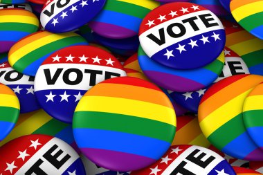 Eşcinsel hakları kavramı - Gay gurur ve oy için oy rozetleri 3d çizim