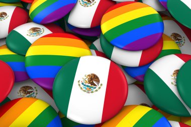 Kavram - Meksika bayrağı Meksika Eşcinsel hakları ve Gay Pride 3d çizim rozetleri