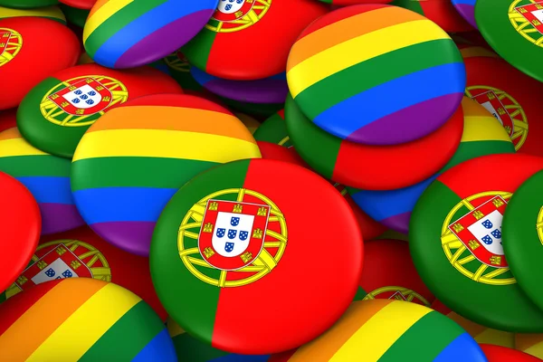 포르투갈 게이 컨셉-포르투갈 국기 그리고 게이 프라이드 배지 3d 그림 — 스톡 사진