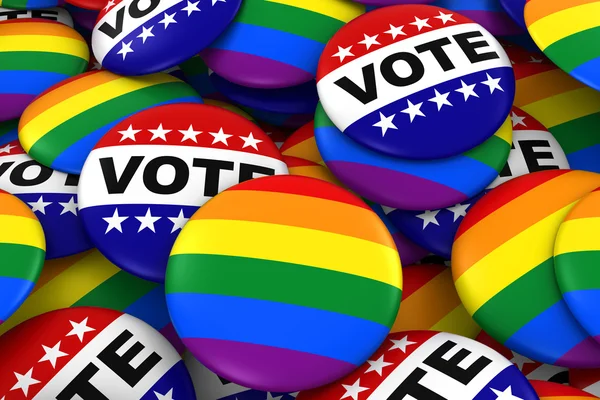 Eşcinsel hakları kavramı - Gay gurur ve oy için oy rozetleri 3d çizim