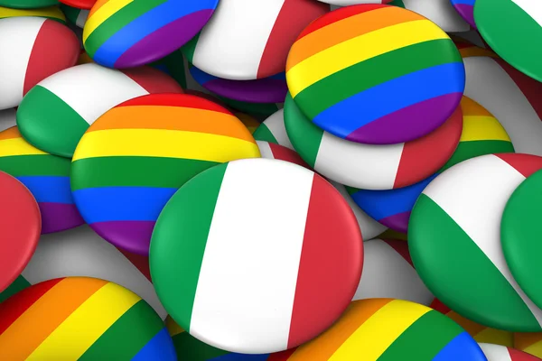 Italia Concepto de Derechos Gay - Bandera Italiana e Insignias de Orgullo Gay Ilustración 3D — Foto de Stock