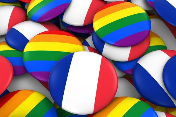 France Gay Rights Concept - Bandera de Francia e Insignias de Orgullo Gay Ilustración 3D —  Fotos de Stock