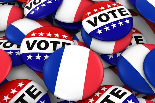 Концепция выборов во Франции - Французский флаг и бейджи 3D иллюстрация — стоковое фото