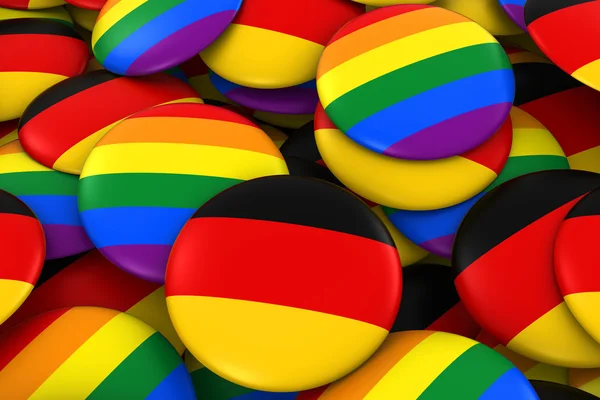 Conceito de Direitos Gays da Alemanha - Bandeira Alemã e emblemas de orgulho gay ilustração 3D — Fotografia de Stock