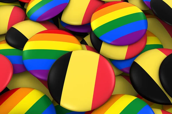 ベルギーのゲイの権利概念 - ベルギーの旗とゲイ ・ プライド バッジの 3 d 図 — ストック写真