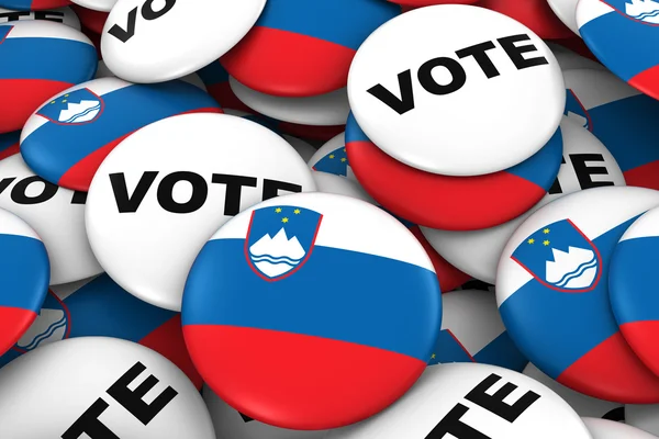 Slovenia Elections Concept - Slovenian Flag and Vote Badges 3D Illustration — Stock Photo, Image