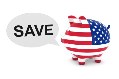 Abd Bayrak Piggy Bank Metin Konuşma Bubble 3d İllüstrasyon kaydet