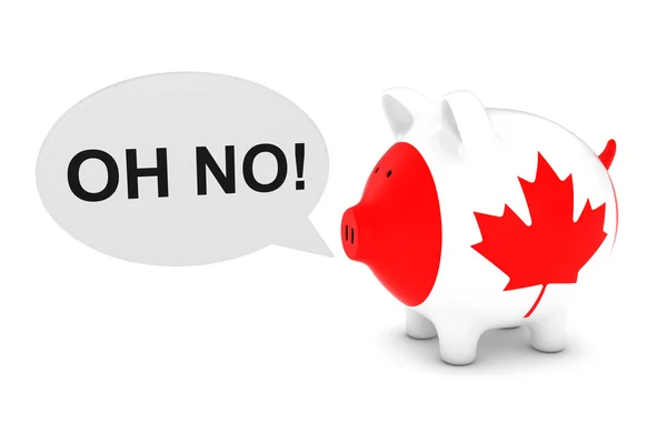 Canada vlag Piggy Bank met Oh nee! Tekst toespraak bubble 3D illustratie — Stockfoto