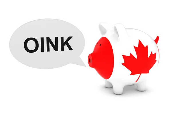 Canada vlag Piggy Bank met Oink tekst toespraak bubble 3D illustratie — Stockfoto