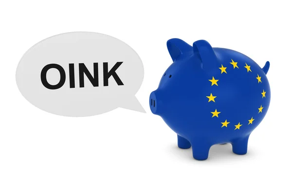 Eu 국기 저금통 Oink 텍스트 연설 거품 3d 그림 — 스톡 사진