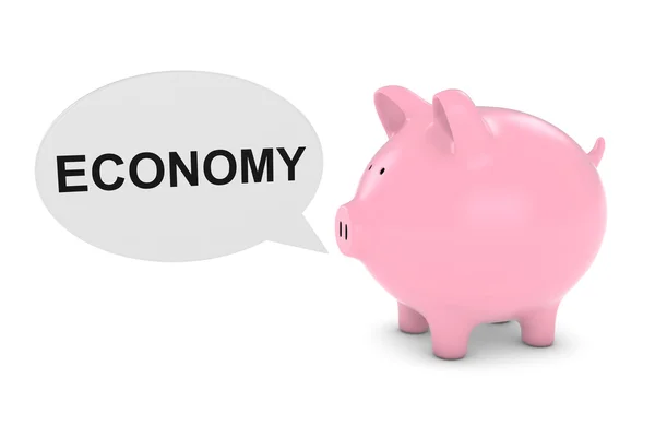 Piggy Bank met economie tekst toespraak bubble 3D illustratie — Stockfoto