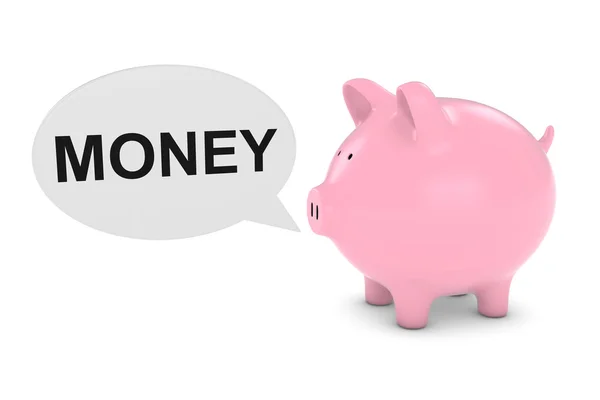 Piggy Bank com dinheiro texto discurso bolha ilustração 3D — Fotografia de Stock