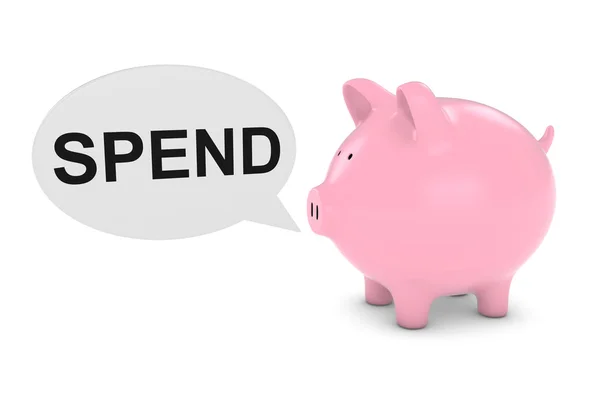 Piggy Bank with Spend Text Speech Bubble Ilustração 3D — Fotografia de Stock