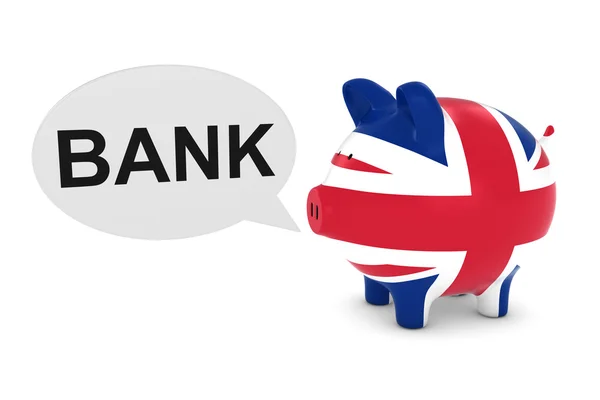 Uk flag sparschwein mit bank text-sprechblase 3d illustration — Stockfoto