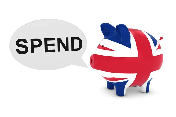 Wielka Brytania flaga Piggy Bank z wydawać tekst Speech Bubble 3D ilustracja — Zdjęcie stockowe