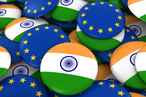 Indie i Europa odznaki tło-stos indyjskich i europejskich przycisków flag 3D ilustracja — Zdjęcie stockowe