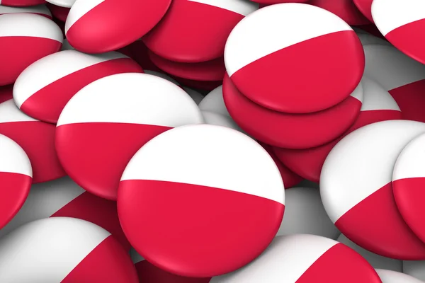 Polen emblem bakgrund-högen av polska flaggan knappar 3D illustration — Stockfoto