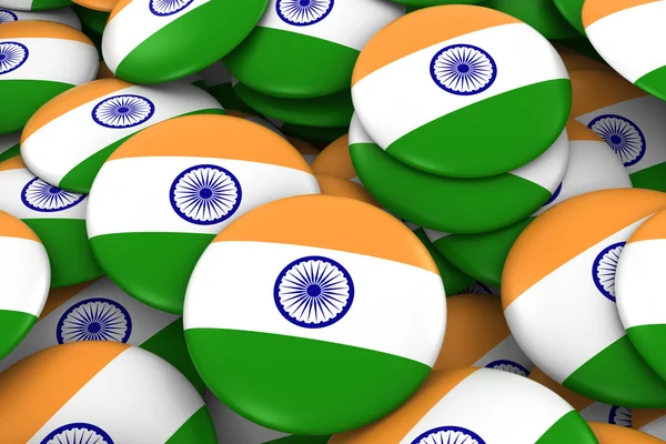 India Distintivi sfondo - Pile of Indian Flag Buttons Illustrazione 3D — Foto Stock