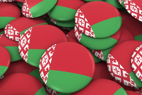 Λευκορωσία εμβλήματα φόντο-σωρός της σημαίας Λευκορωσικά κουμπιά 3D εικόνα — Φωτογραφία Αρχείου