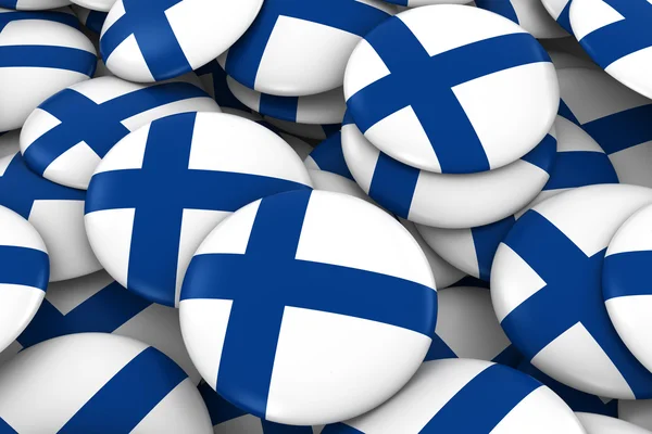 Finsko odznaky pozadí - hromadu finskou vlajku tlačítka 3d obrázek — Stock fotografie