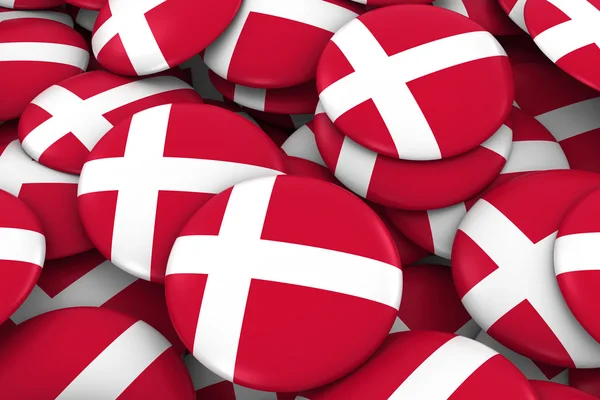 Danmark märken bakgrund - högen danska flaggan knappar 3d Illustration — Stockfoto