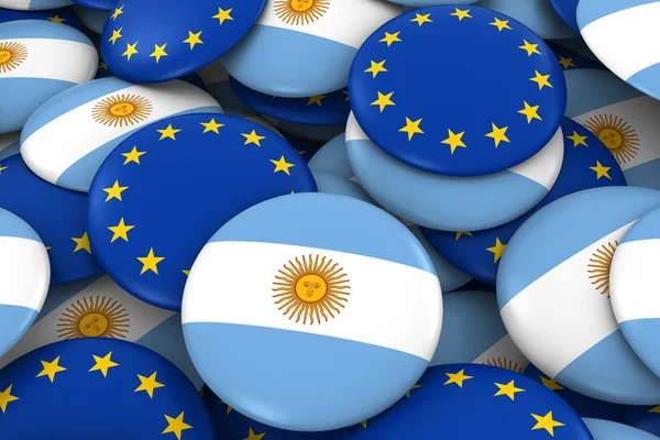 Argentina och Europa emblem bakgrund - hög med argentinska och europeiska flaggan knappar 3d Illustration — Stockfoto