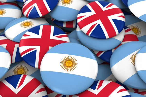 Argentina och Storbritannien emblem bakgrund - hög med argentinska och brittiska flaggan knappar 3d Illustration — Stockfoto