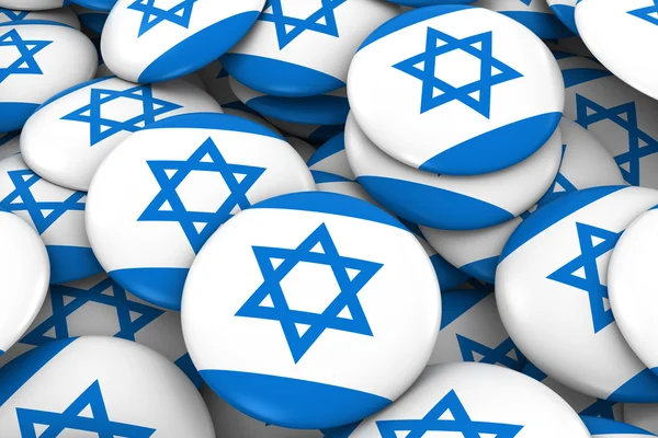 Israel Insignias Antecedentes - Montón de botones de bandera israelí Ilustración 3D — Foto de Stock