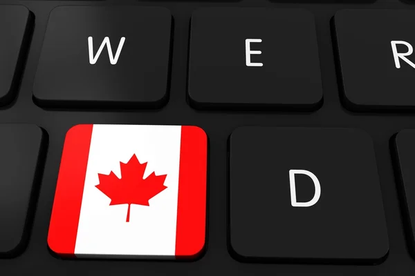 Botão de bandeira canadense no teclado do computador preto Ilustração 3D — Fotografia de Stock
