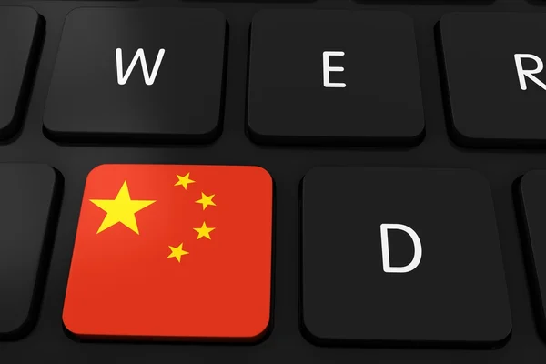 Botón de bandera china en el teclado del ordenador negro - Ilustración 3D —  Fotos de Stock