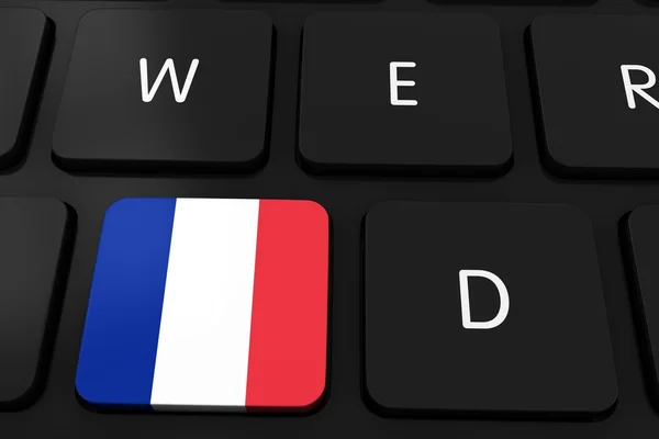 Французьким прапором кнопки на чорний комп'ютері комбінації - 3d ілюстрація — стокове фото