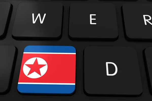 Botón de bandera de Corea del Norte en el teclado del ordenador negro - Ilustración 3D — Foto de Stock